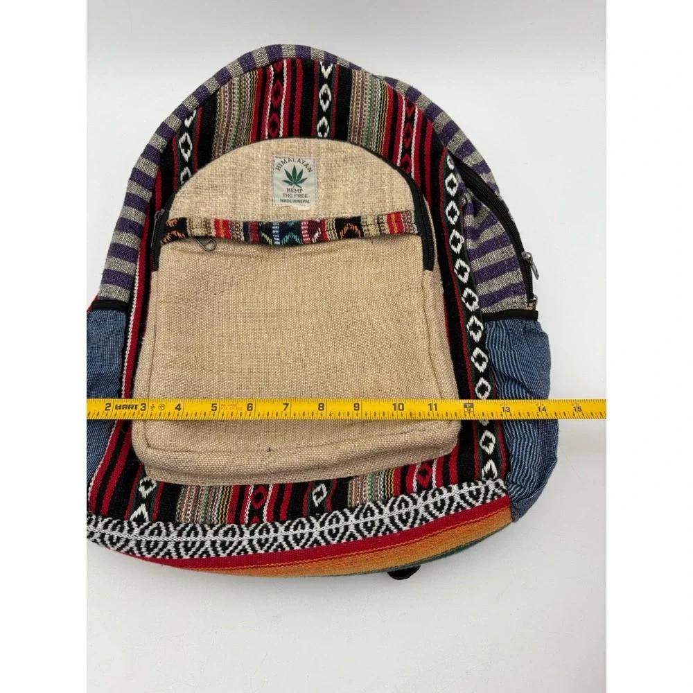 Himalayan Hemp Backpack THC Free Made in Nepal Striped Boho Woven Rasta Bag‎